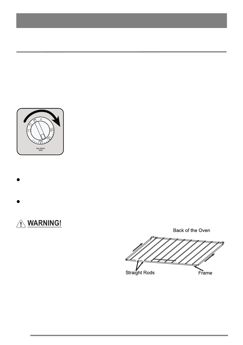 The top oven, Using the top oven, Warning | Zanussi U30356 ZKC6010 User Manual | Page 12 / 32