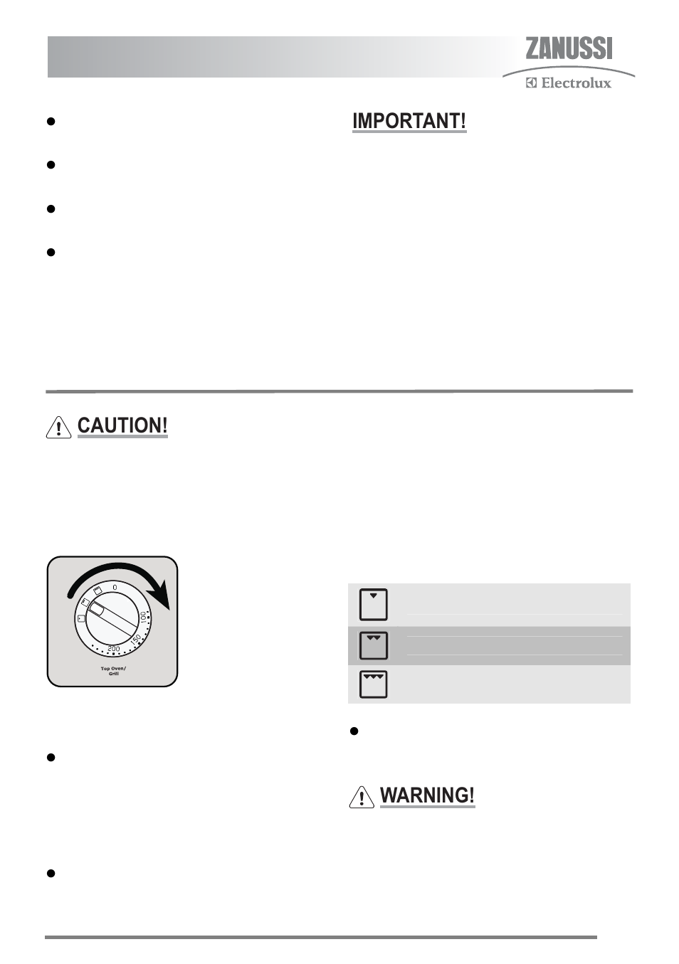 The grill, Using the grill, Important | Caution, Warning | Zanussi U30356 ZKC6010 User Manual | Page 9 / 32