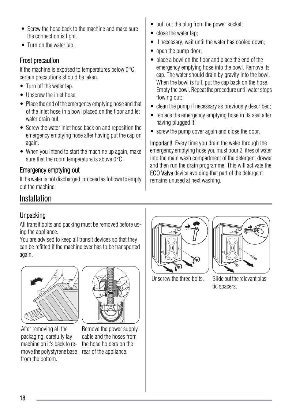 Installation | Zanussi ZWF 14069W User Manual | Page 18 / 24