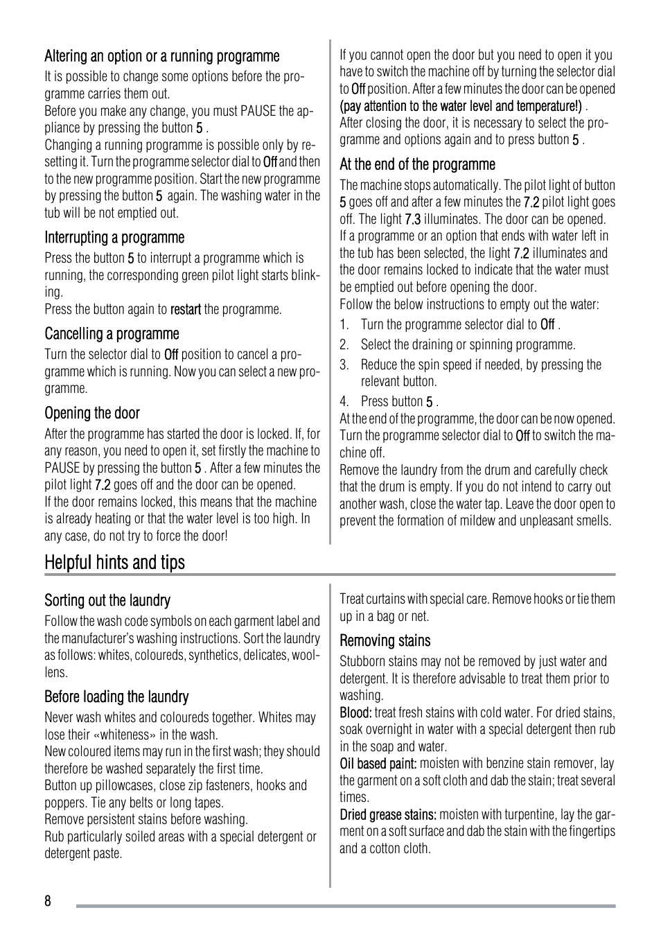 Helpful hints and tips | Zanussi ZWF 14069W User Manual | Page 8 / 24