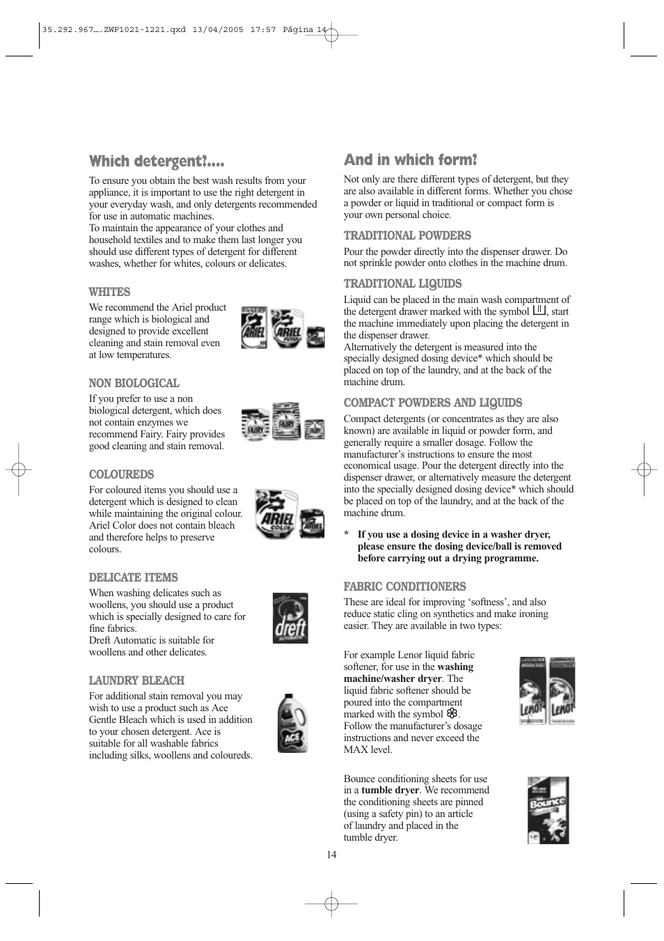 And in which form, Which detergent | Zanussi ZWF 1221W User Manual | Page 14 / 28