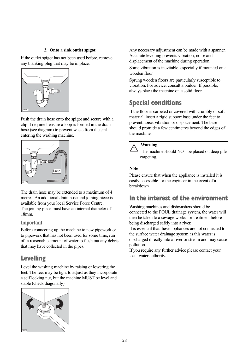 Levelling, Special conditions | Zanussi ZWD 1471 W User Manual | Page 28 / 30