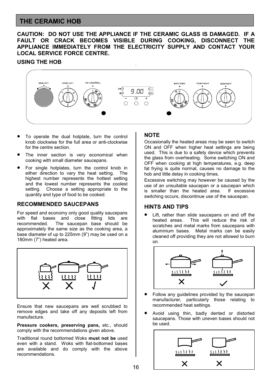 The ceramic hob | Zanussi ZCE 7702 User Manual | Page 16 / 36