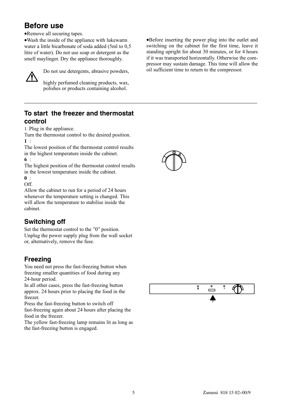 Before use, Switching off, Freezing | Zanussi ZV11R User Manual | Page 5 / 16
