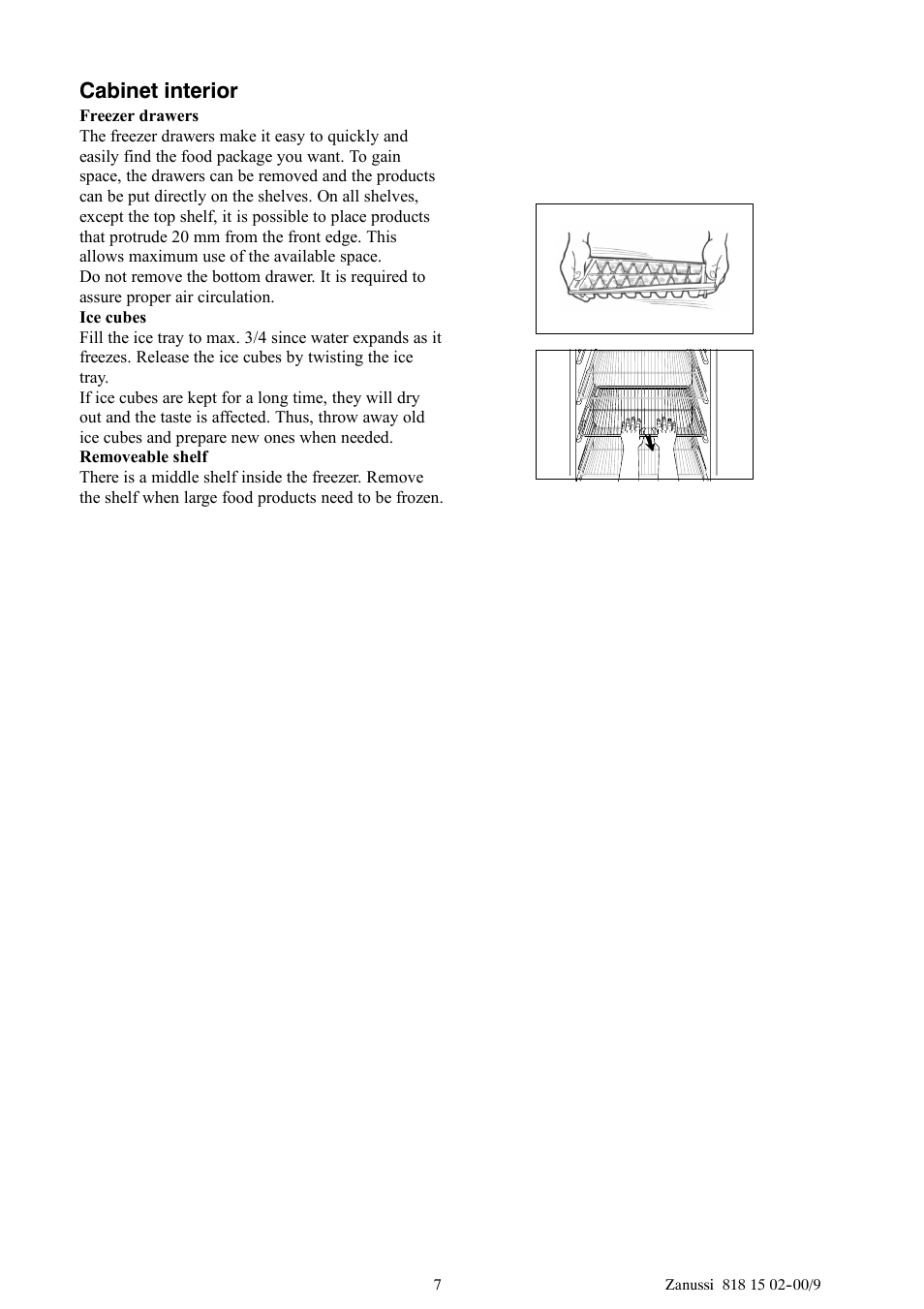 Cabinet interior | Zanussi ZV11R User Manual | Page 7 / 16