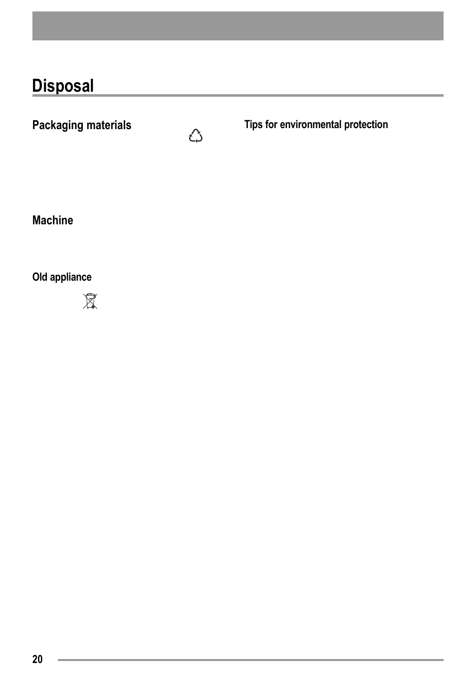 Disposal | Zanussi ZTK123 User Manual | Page 20 / 26