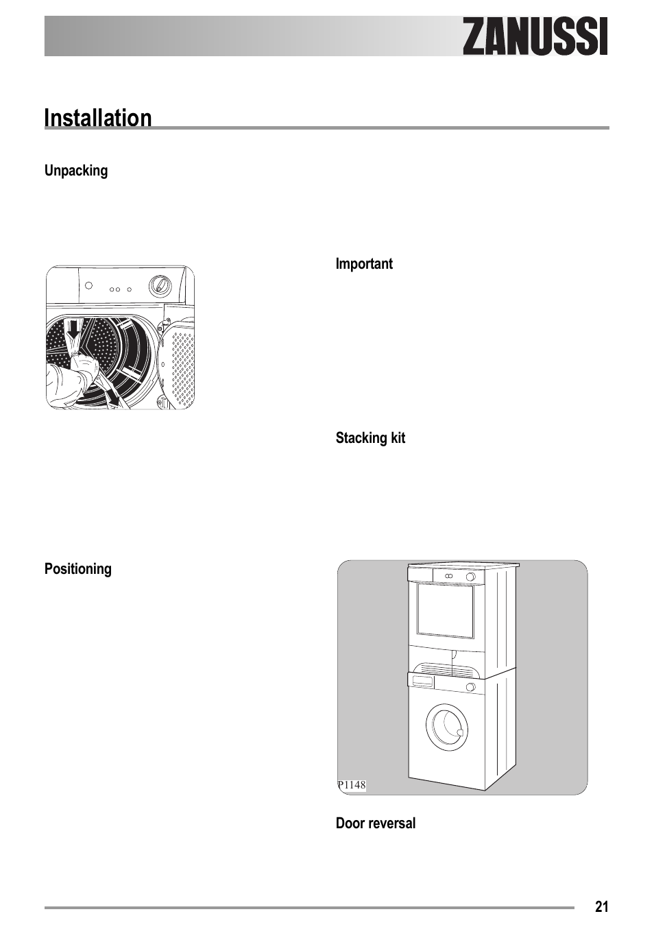 Installation | Zanussi ZTK123 User Manual | Page 21 / 26