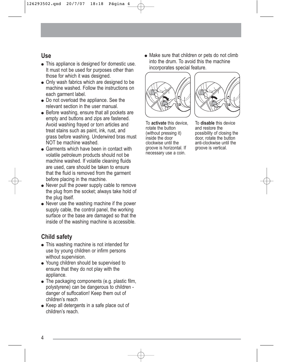 Child safety | Zanussi ZWF14170W User Manual | Page 4 / 31