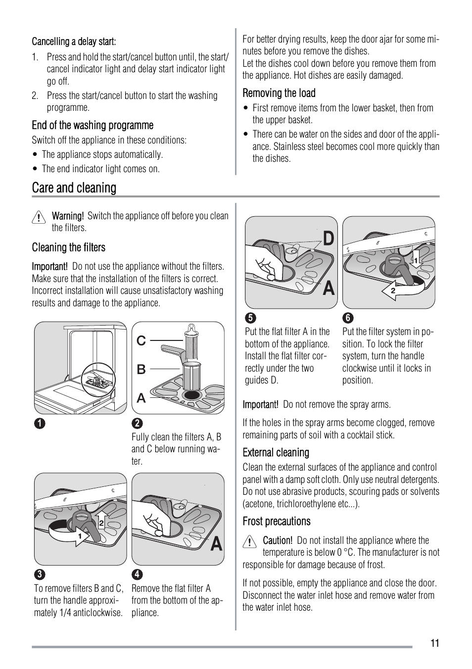 Care and cleaning | Zanussi 156985811-00-082009 User Manual | Page 11 / 16