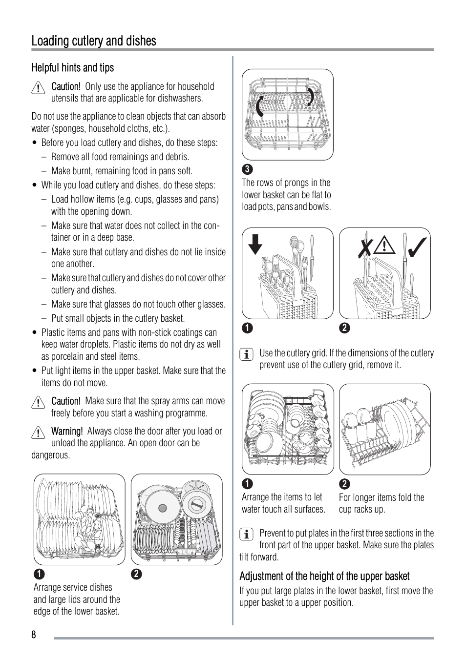 Loading cutlery and dishes | Zanussi 156985811-00-082009 User Manual | Page 8 / 16