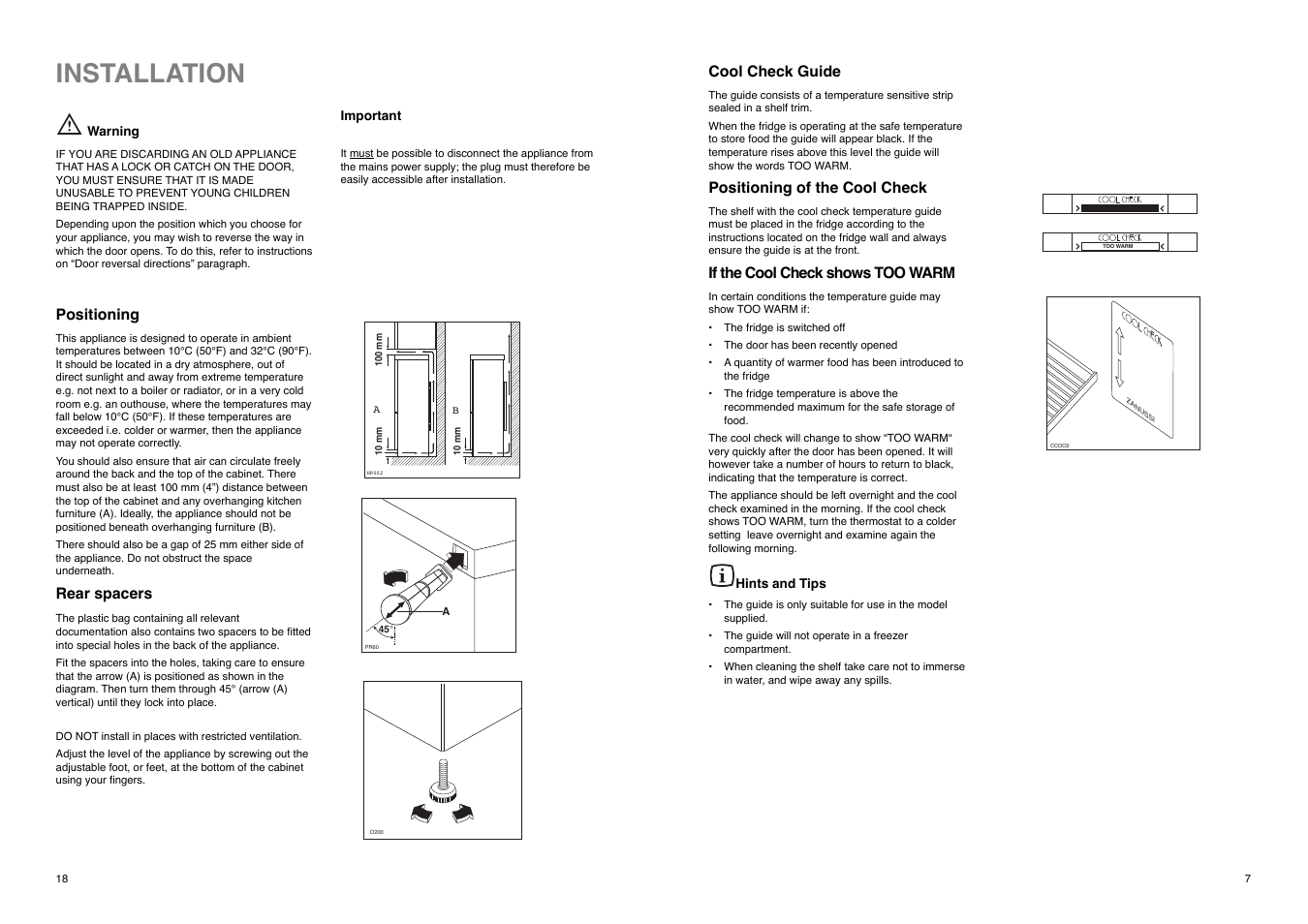 Installation | Zanussi ZX 57/3 SI User Manual | Page 18 / 24