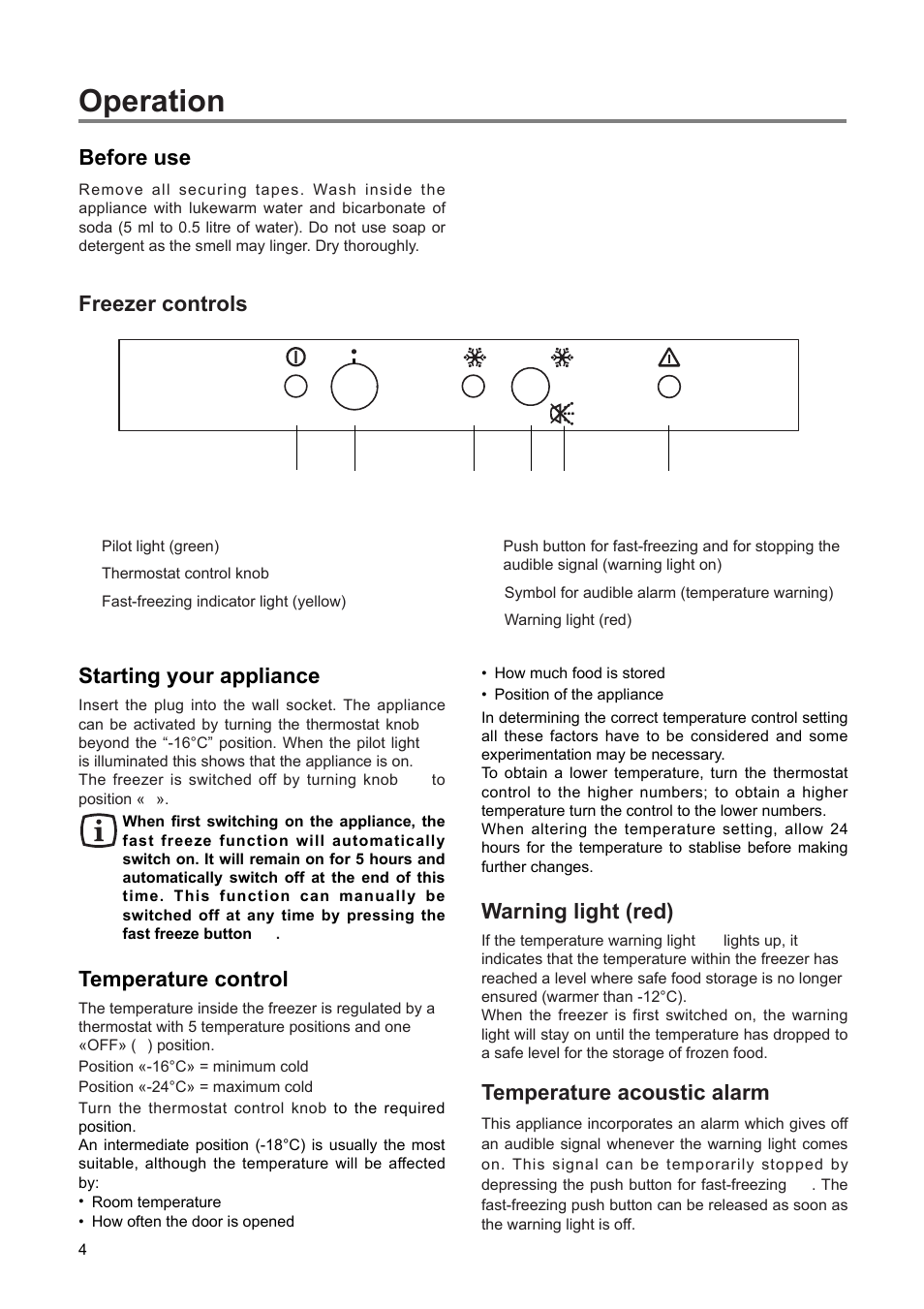 Operation | Zanussi 110 W User Manual | Page 4 / 16