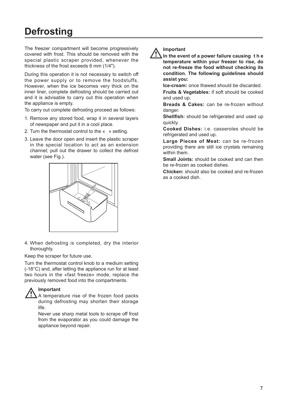 Defrosting | Zanussi 110 W User Manual | Page 7 / 16