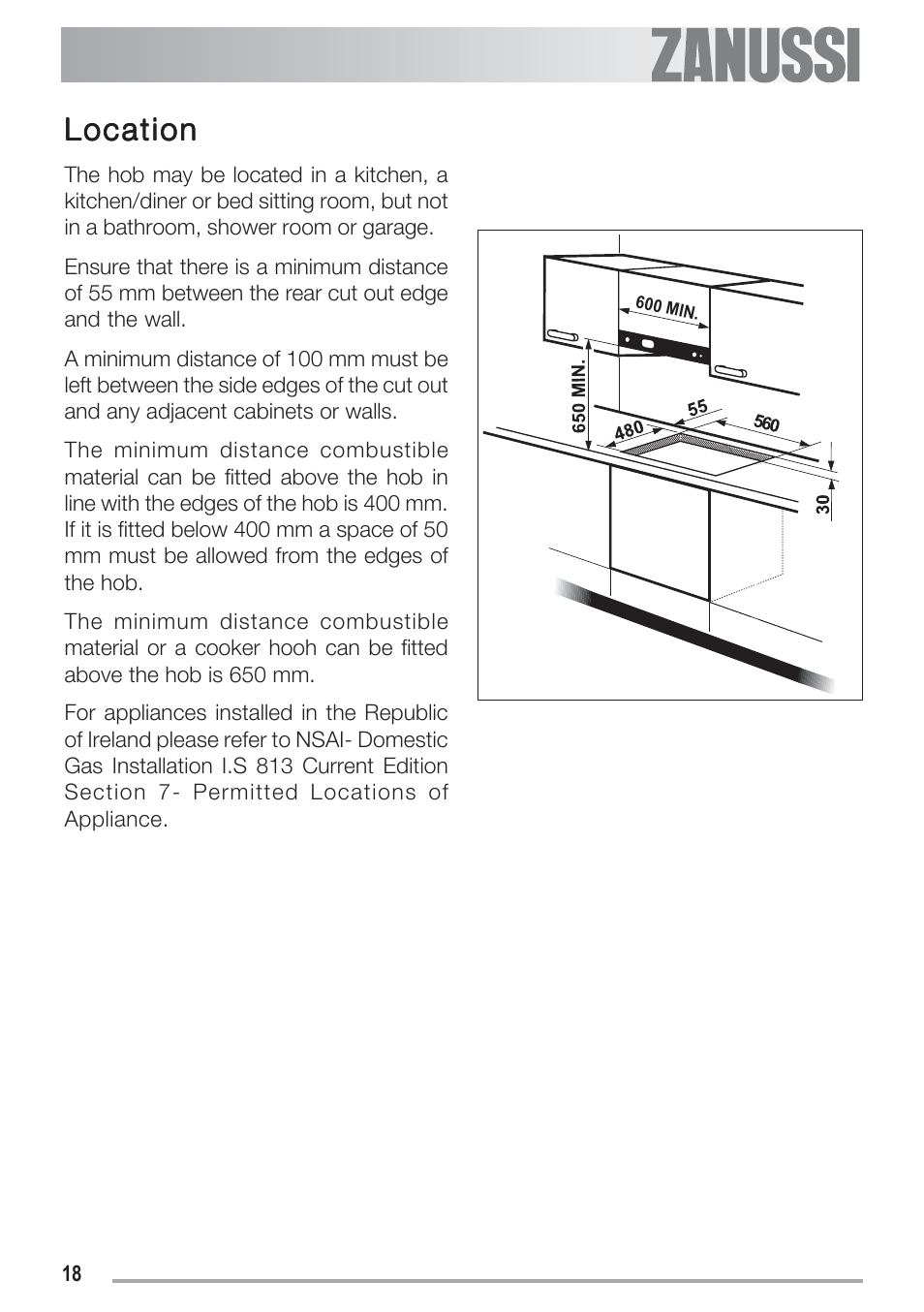 Location | Zanussi ZGF 692 CT User Manual | Page 18 / 32