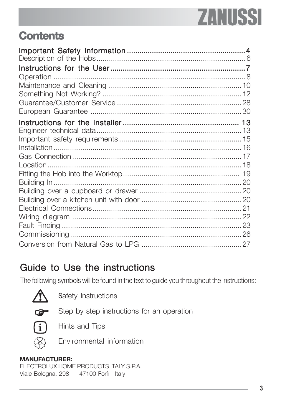 Zanussi ZGF 692 CT User Manual | Page 3 / 32