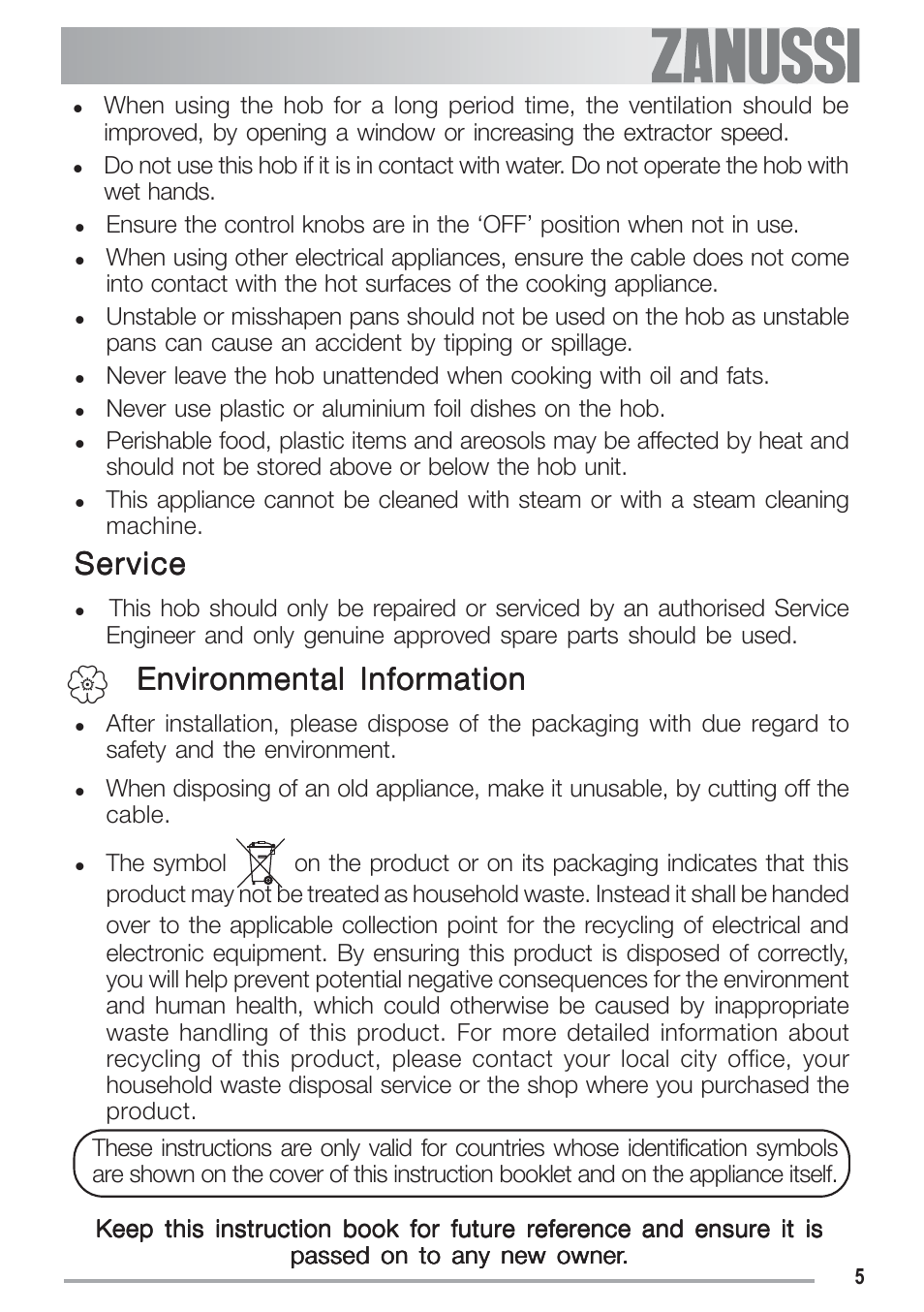 Service, Environmental information | Zanussi ZGF 692 CT User Manual | Page 5 / 32