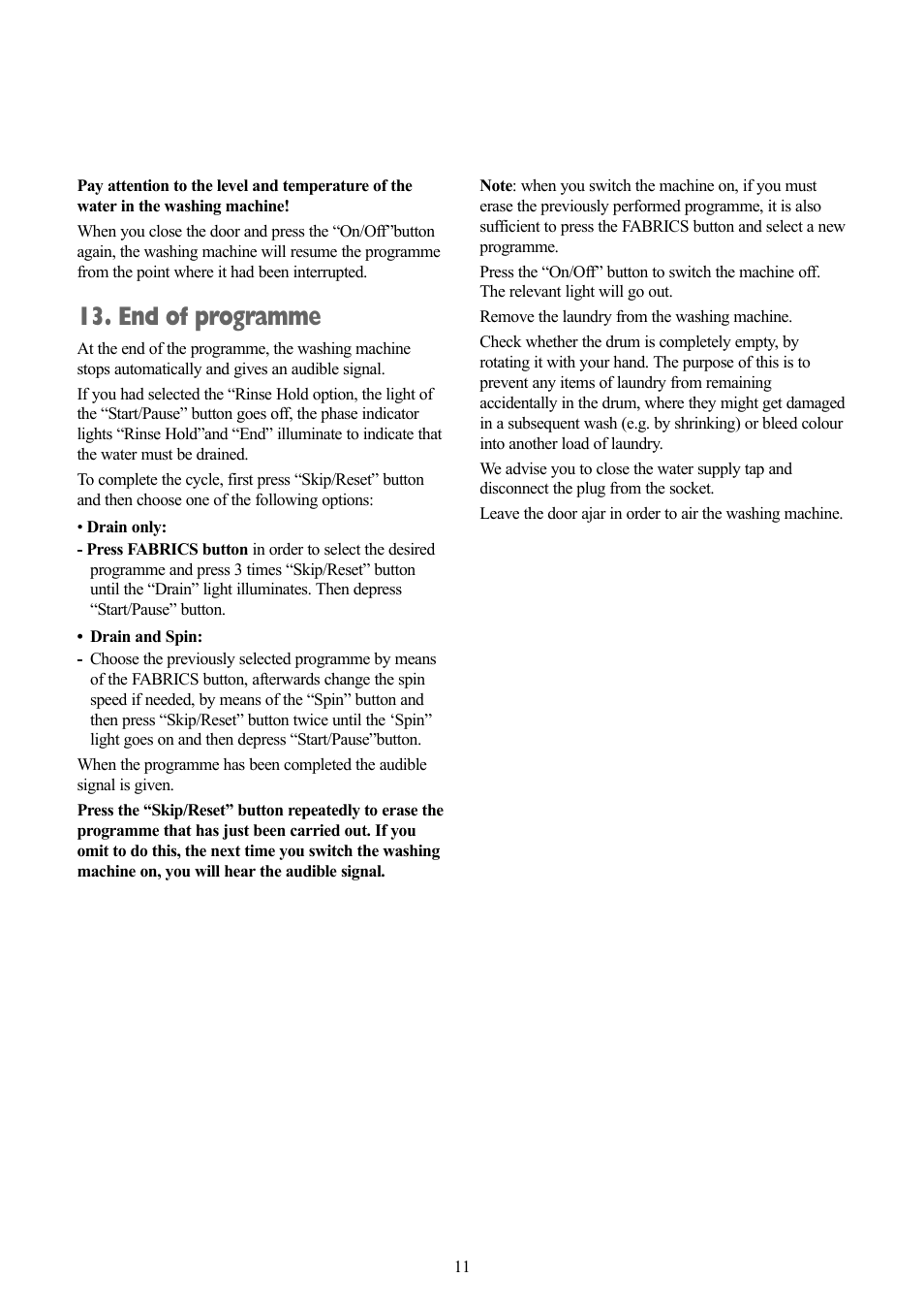 End of programme | Zanussi ZWX 1505 W User Manual | Page 11 / 28