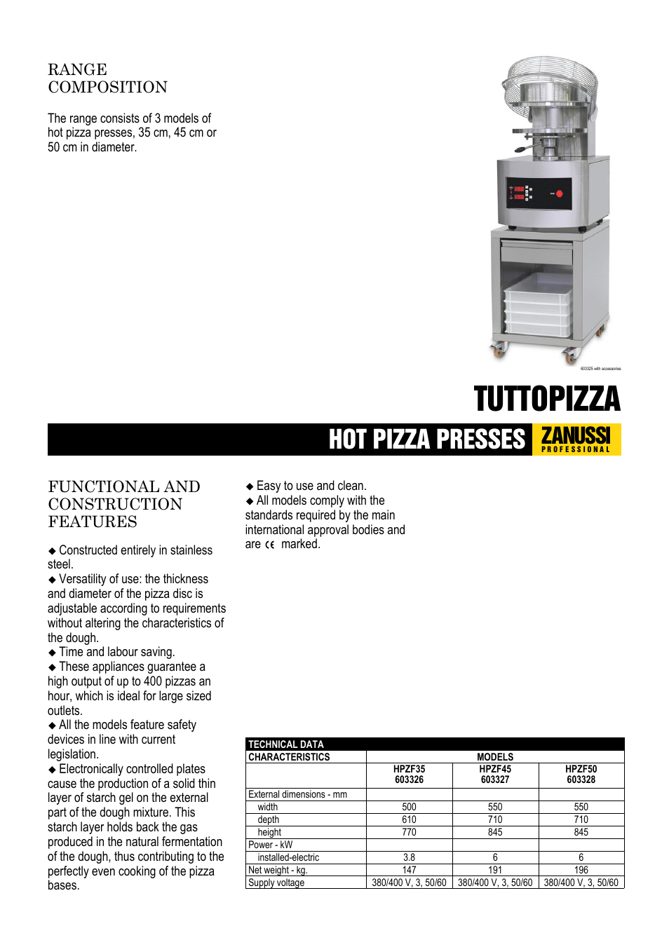 Zanussi Tuttopizza HPZF50 User Manual | 2 pages
