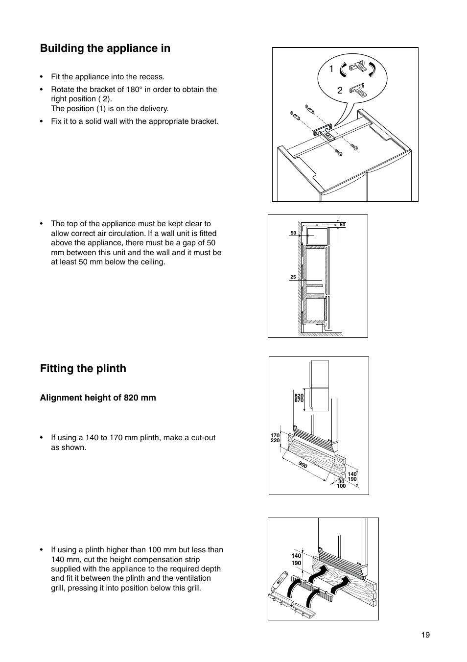Building the appliance in, Fitting the plinth | Zanussi ZI 9454 X User Manual | Page 19 / 24