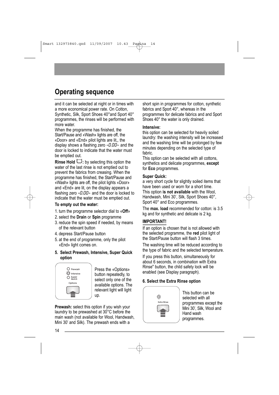 Operating sequence | Zanussi ZWF 14280 W User Manual | Page 14 / 36