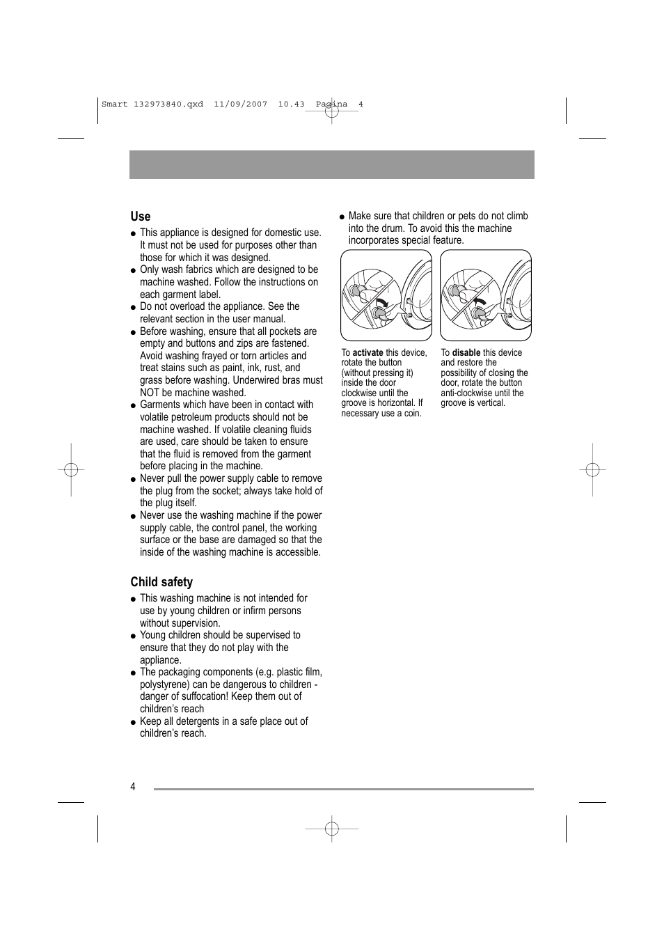 Child safety | Zanussi ZWF 14280 W User Manual | Page 4 / 36