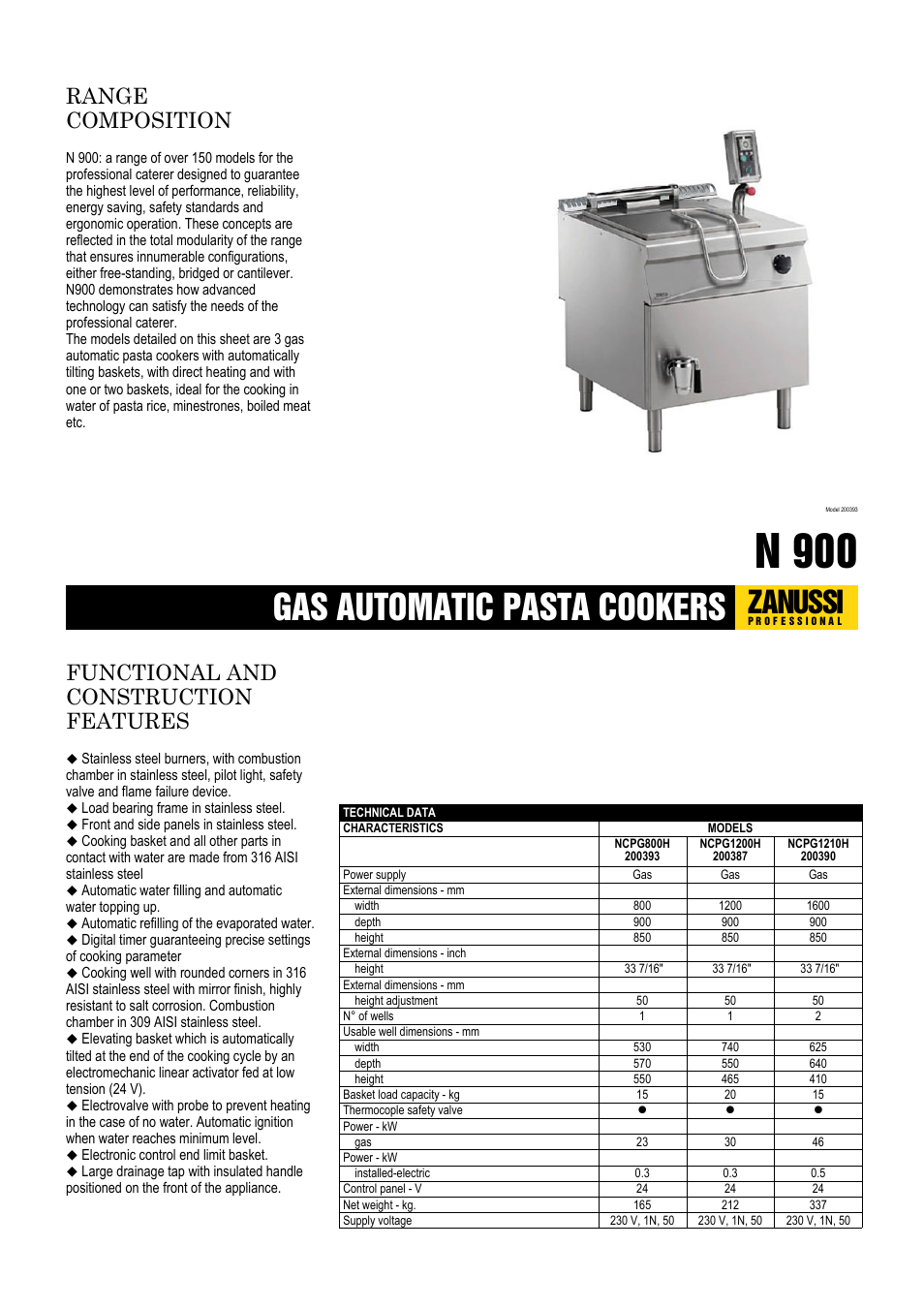 Zanussi NCPG1210H User Manual | 5 pages