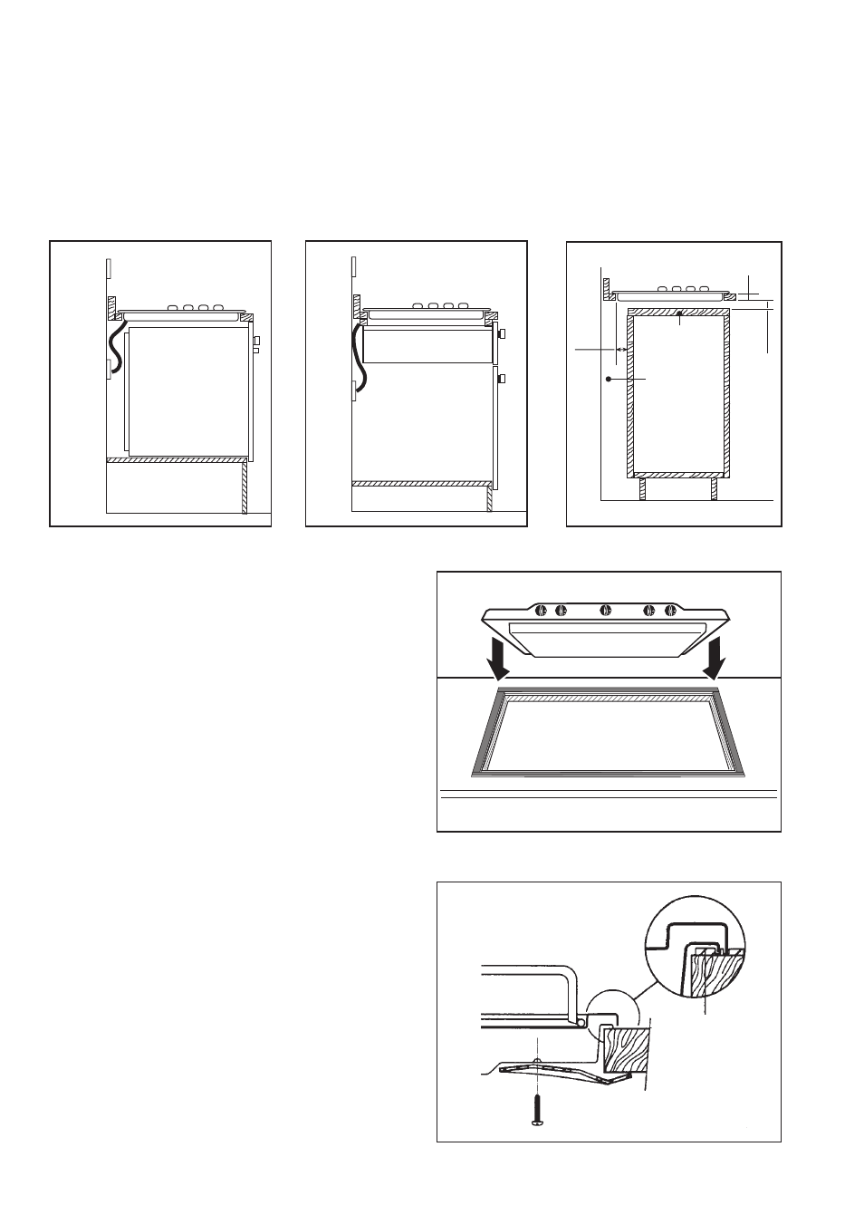 Building in, Fitting the hob into the worktop, Building over a cupboard or drawer | Building over a kitchen unit with door | Zanussi GAS HOB ZGF 982 User Manual | Page 12 / 17