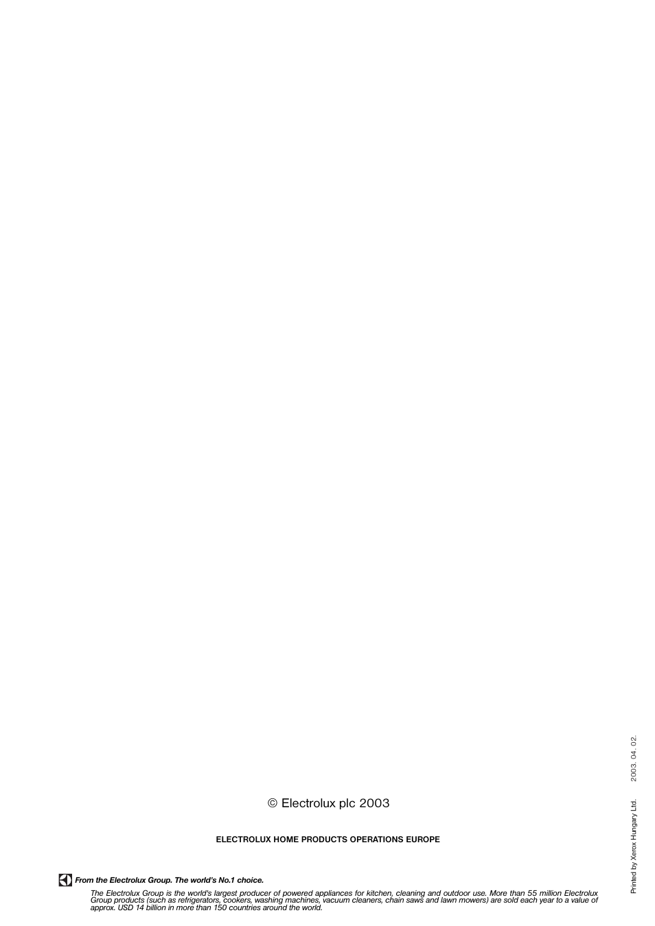 Electrolux plc 2003 | Zanussi ZF 22 W User Manual | Page 16 / 16