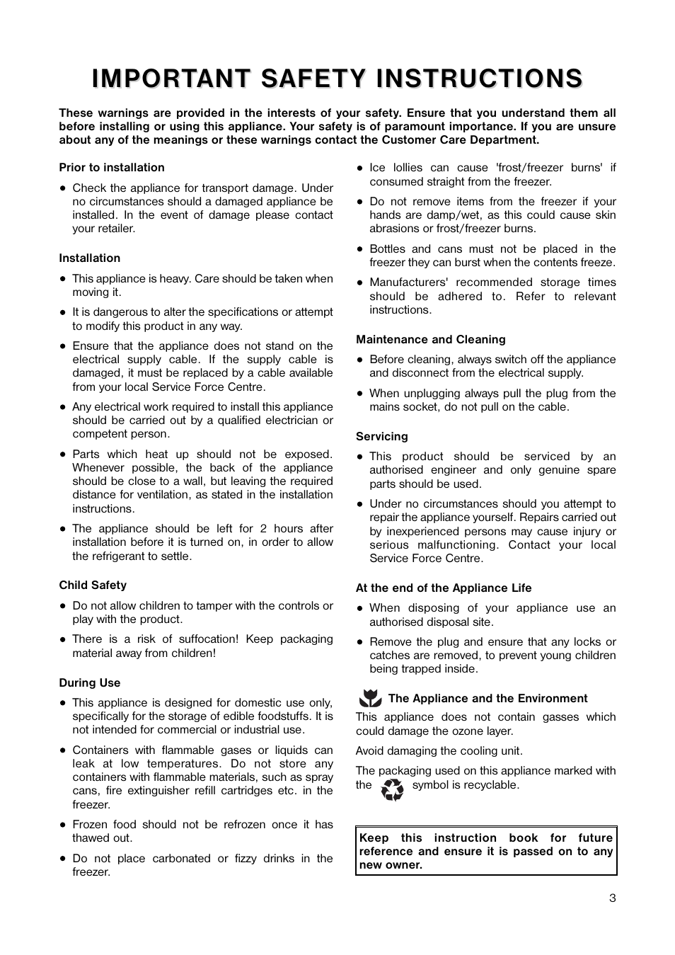 Impor | Zanussi ZF 22 W User Manual | Page 3 / 16