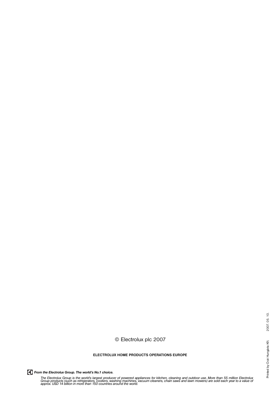 Electrolux plc 2007 | Zanussi ZUT 133W6 User Manual | Page 20 / 20
