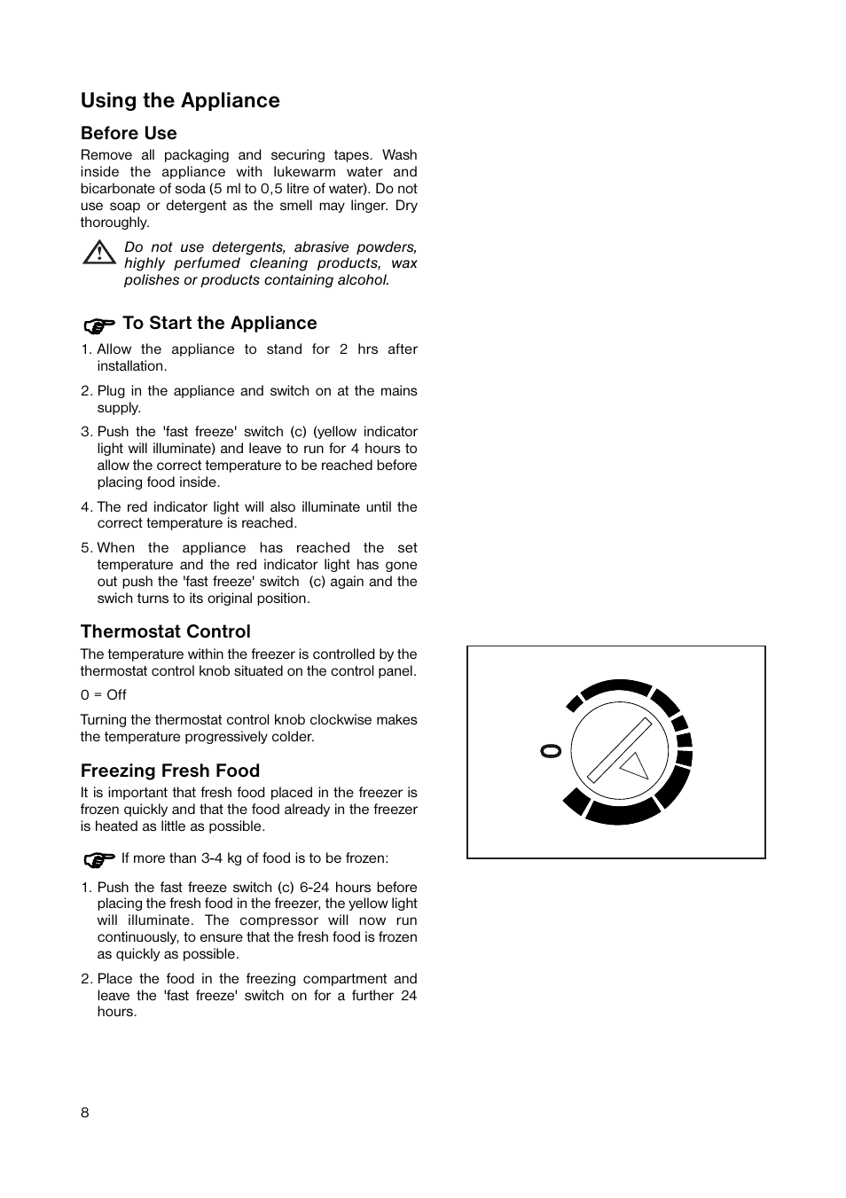 Using the appliance | Zanussi ZUT 133W6 User Manual | Page 8 / 20