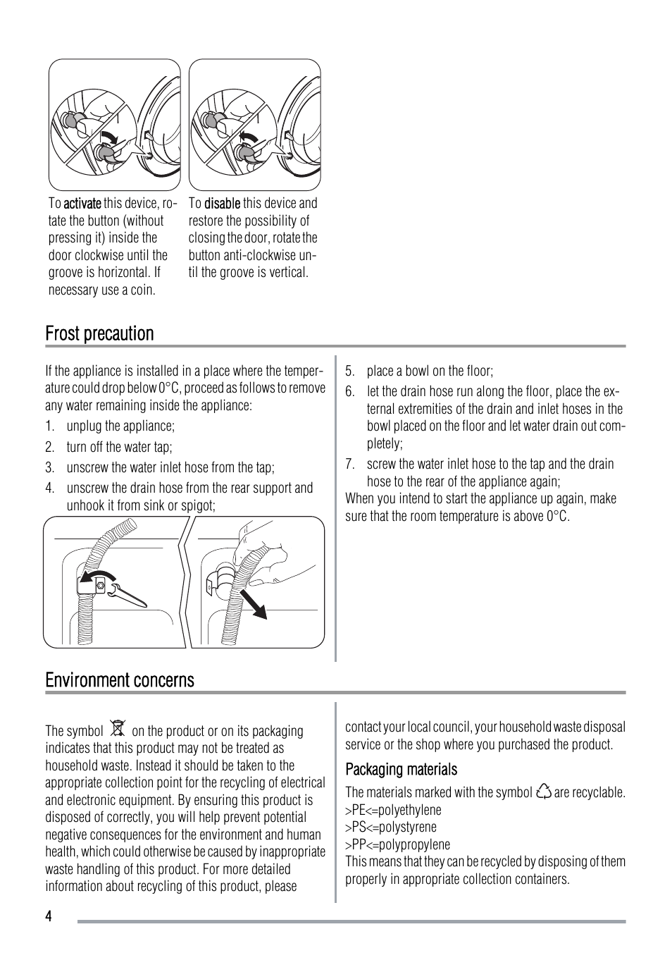 Frost precaution, Environment concerns | Zanussi ZWG 7120 P User Manual | Page 4 / 32