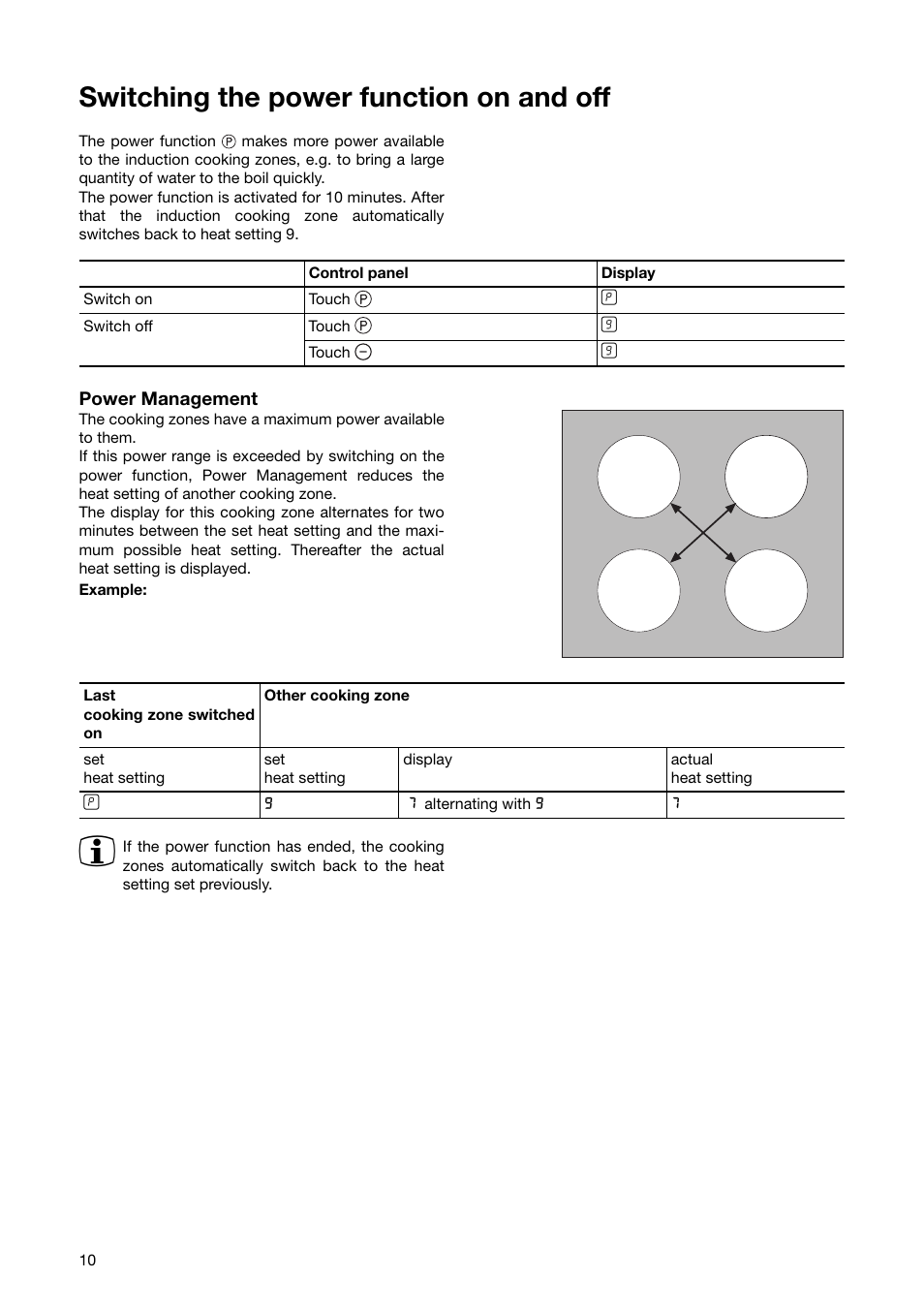 Switching the power function on and off | Zanussi ZKT 651 D User Manual | Page 10 / 28