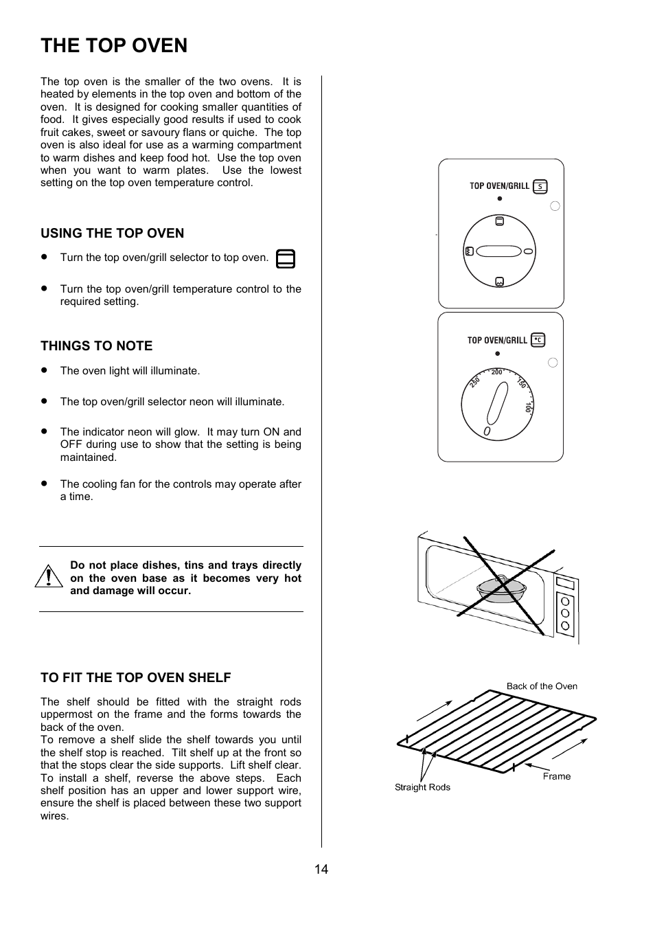 The top oven | Zanussi ZUF 270 User Manual | Page 14 / 36