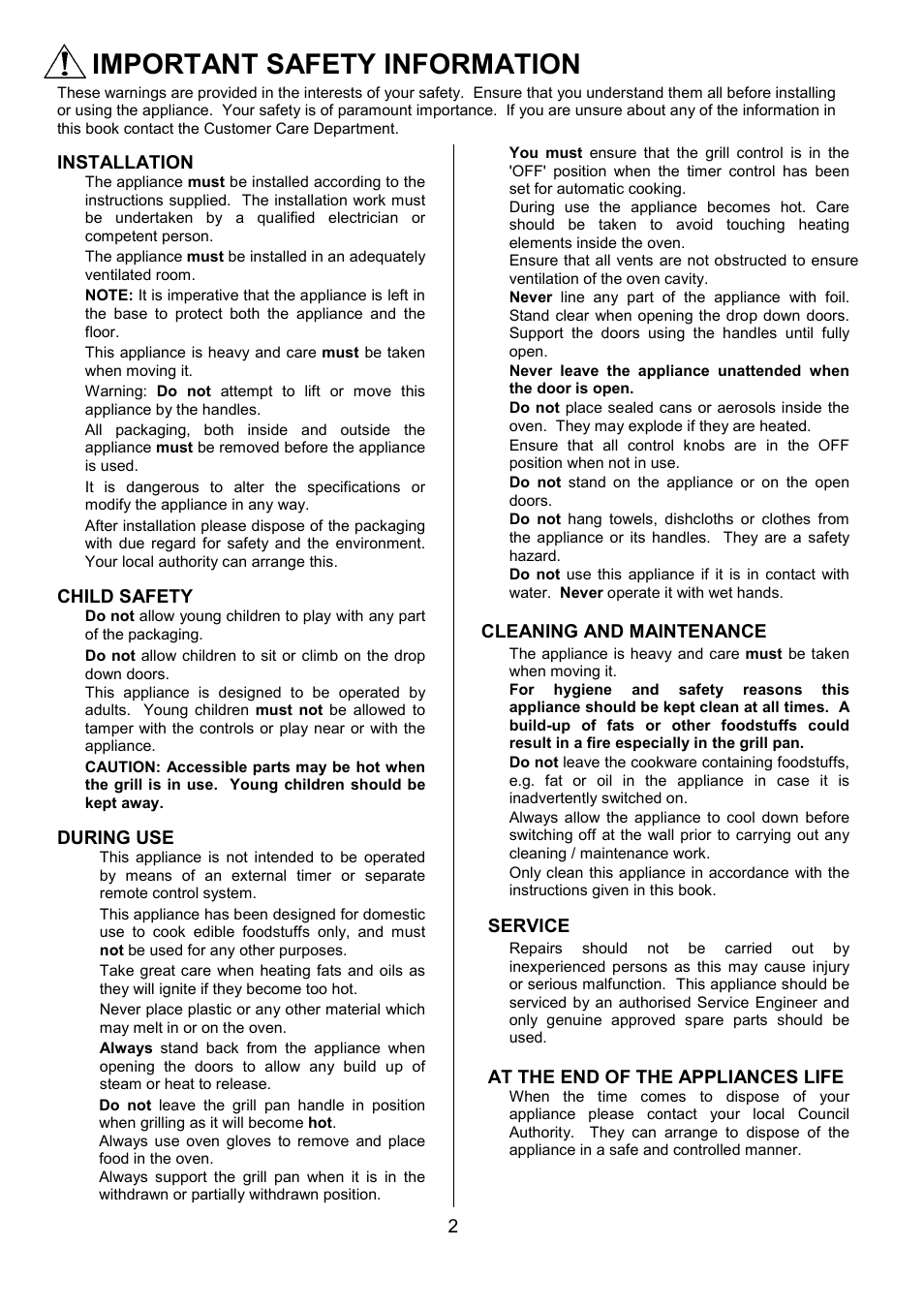 Important safety information | Zanussi ZUF 270 User Manual | Page 2 / 36