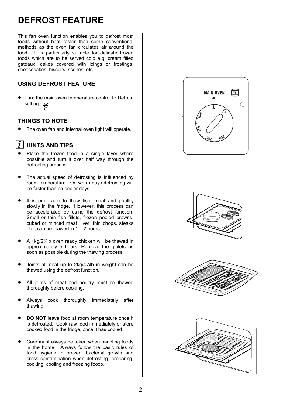 Defrost feature | Zanussi ZUF 270 User Manual | Page 21 / 36