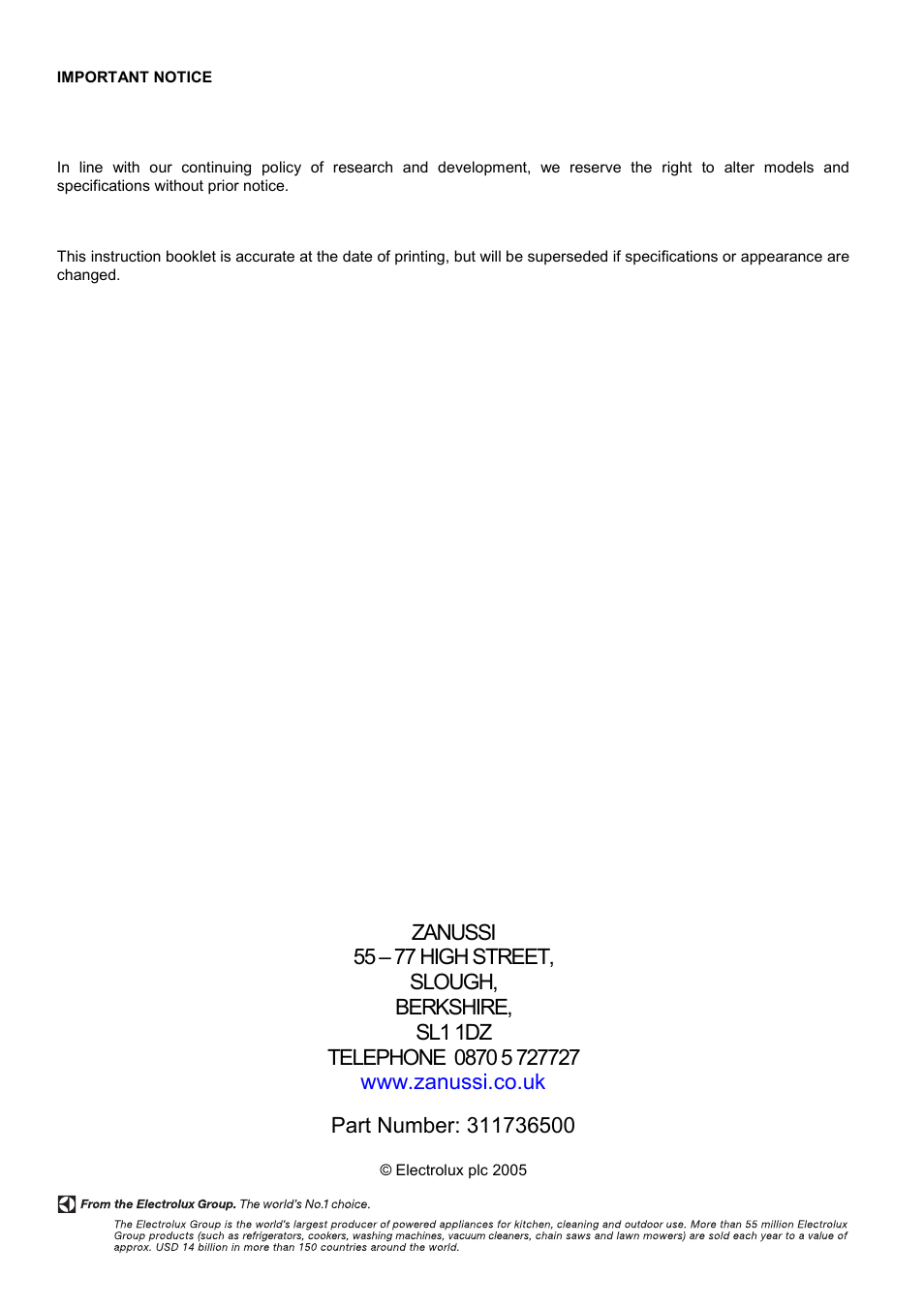 Zanussi ZUF 270 User Manual | Page 36 / 36
