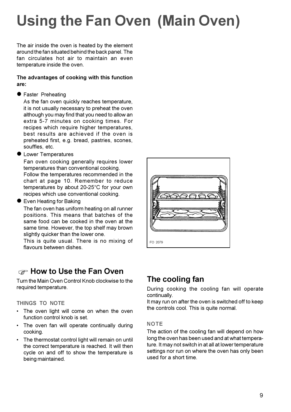 Using the fan oven (main oven), How to use the fan oven, The cooling fan | Zanussi ZDC 888 User Manual | Page 9 / 20