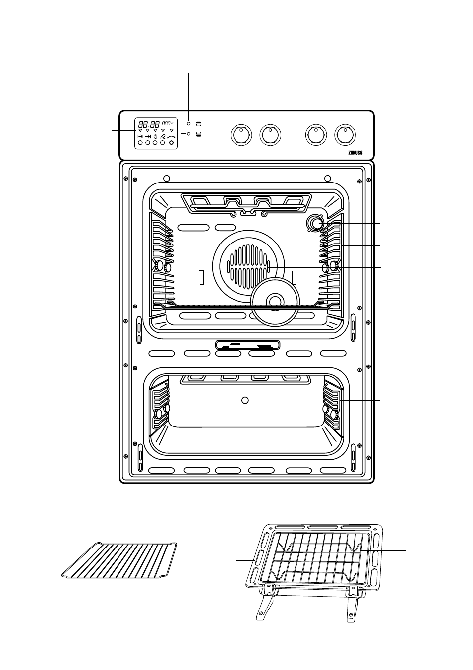 Description of the oven, Main oven lower oven | Zanussi ZDM 869 User Manual | Page 4 / 31