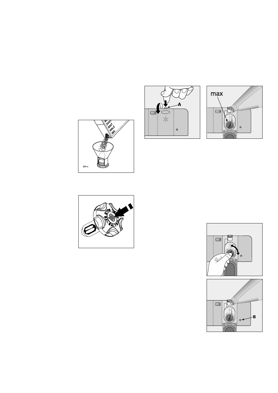 Filling with dishwasher salt, Rinse aid, Filling with rinse aid | Adjusting the dose | Zanussi ZSF 6126 User Manual | Page 7 / 24