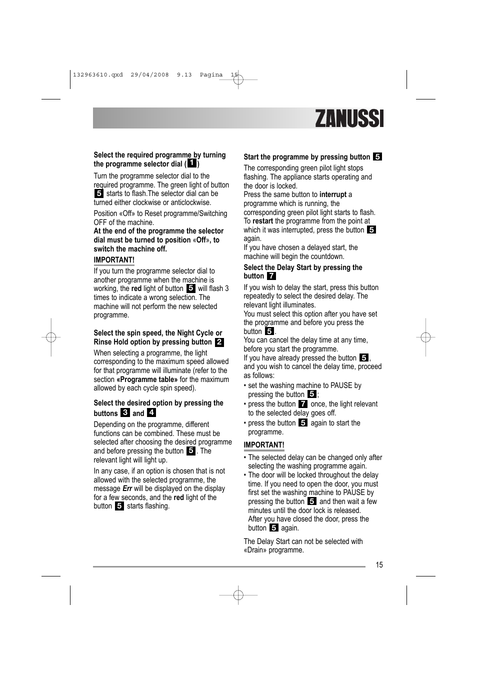 Zanussi ZWF 14080 W User Manual | Page 15 / 28