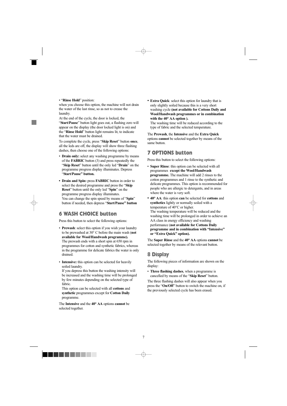 6 wash choice button, 7 options button, 8 display | Zanussi ZWF 1237 W User Manual | Page 7 / 28