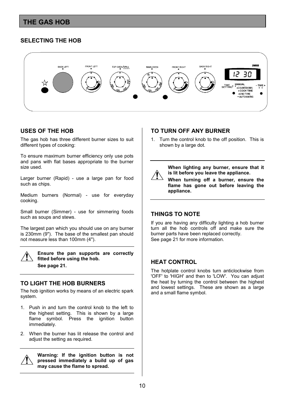 The gas hob | Zanussi ZCM 7701 User Manual | Page 10 / 40
