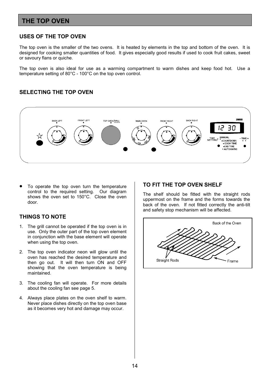 The top oven | Zanussi ZCM 7701 User Manual | Page 14 / 40