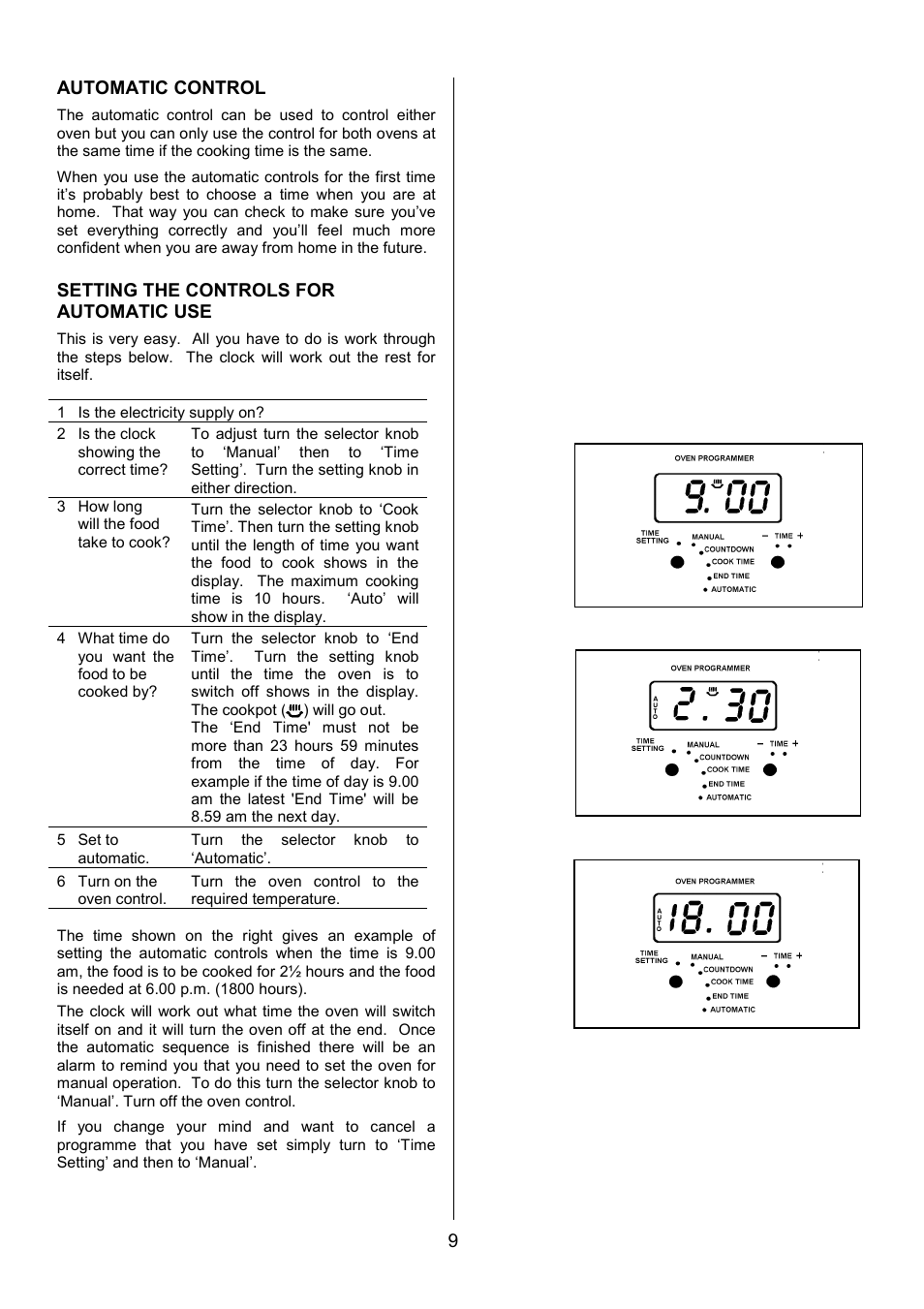 9automatic control, Setting the controls for automatic use | Zanussi ZCM 7701 User Manual | Page 9 / 40