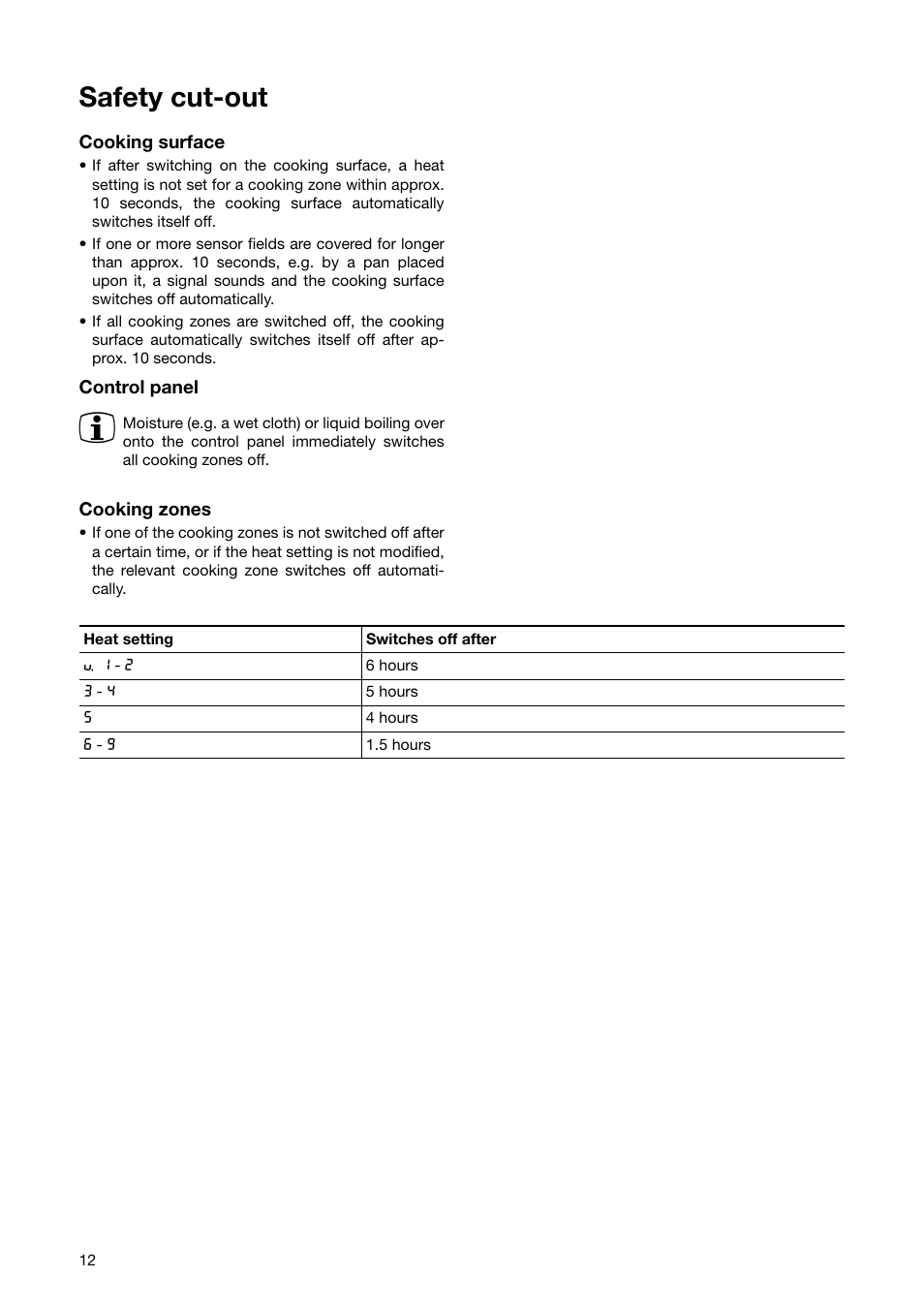 Safety cut-out | Zanussi ZKT 641 H User Manual | Page 12 / 28