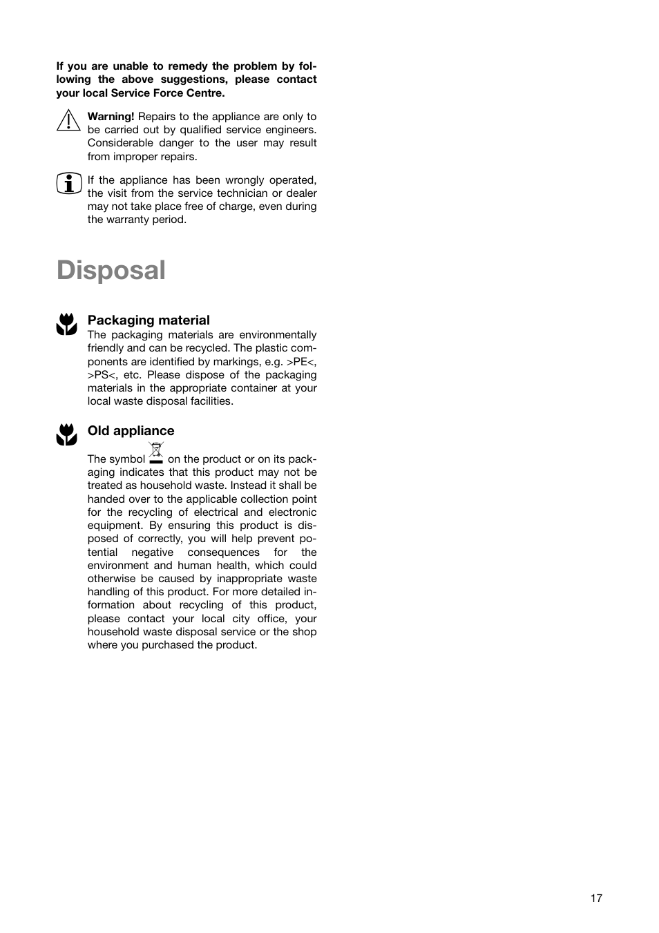 Disposal 2 | Zanussi ZKT 641 H User Manual | Page 17 / 28
