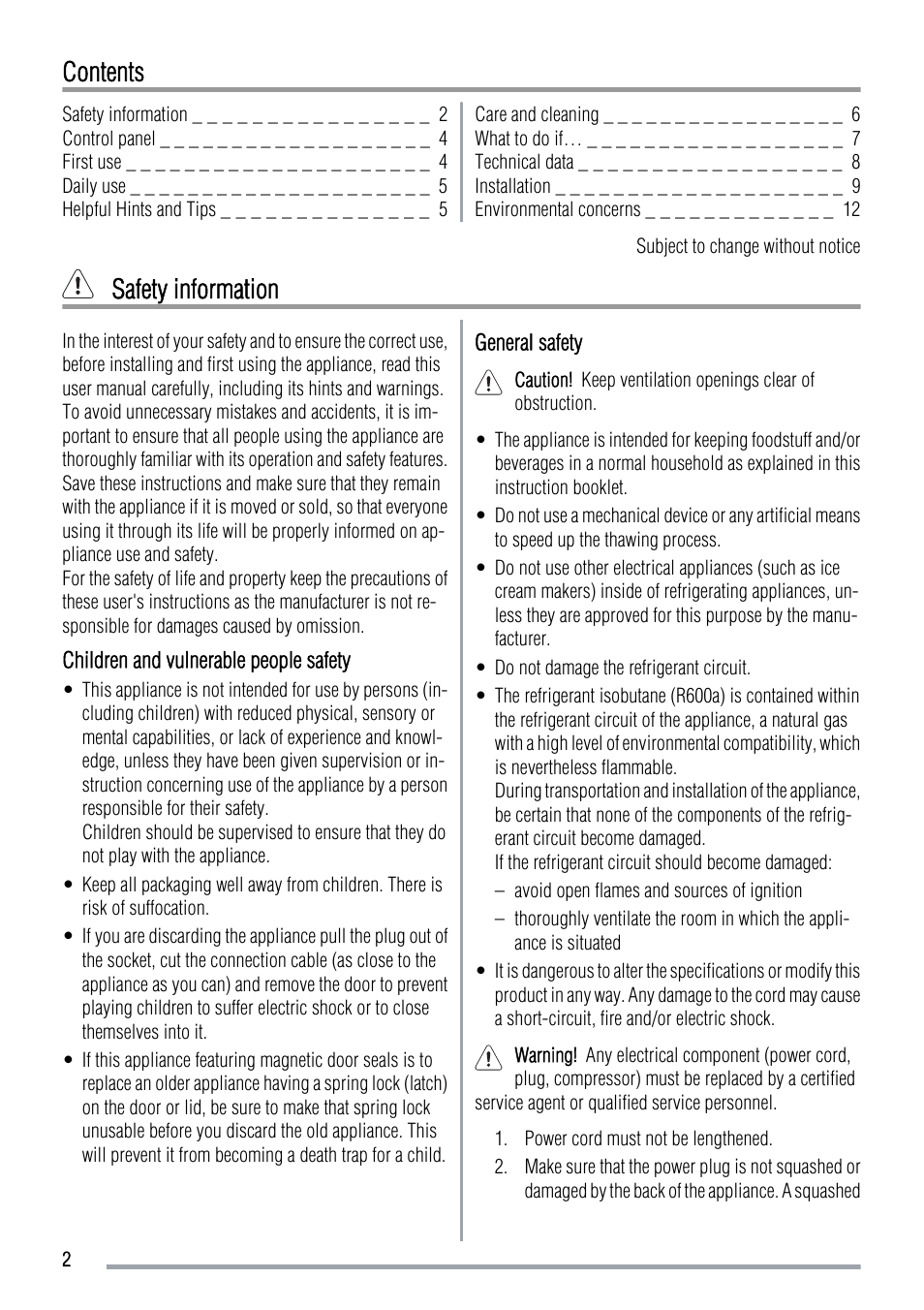 Zanussi ZBF6124A User Manual | Page 2 / 16