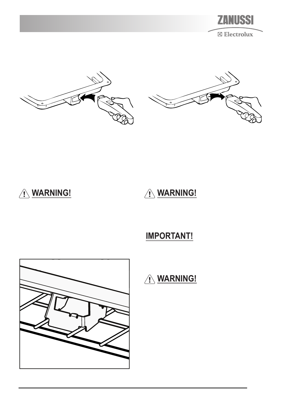 The grill pan and handle, Warning, Important | Zanussi ZKG5530 User Manual | Page 11 / 36