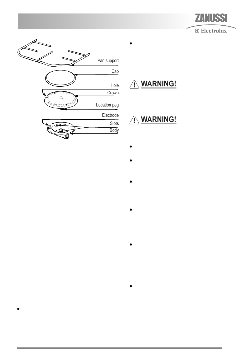 Cleaning the grill and oven furniture, Cleaning the grill, Cleaning inside the grill and oven compartments | Warning | Zanussi ZKG5530 User Manual | Page 21 / 36